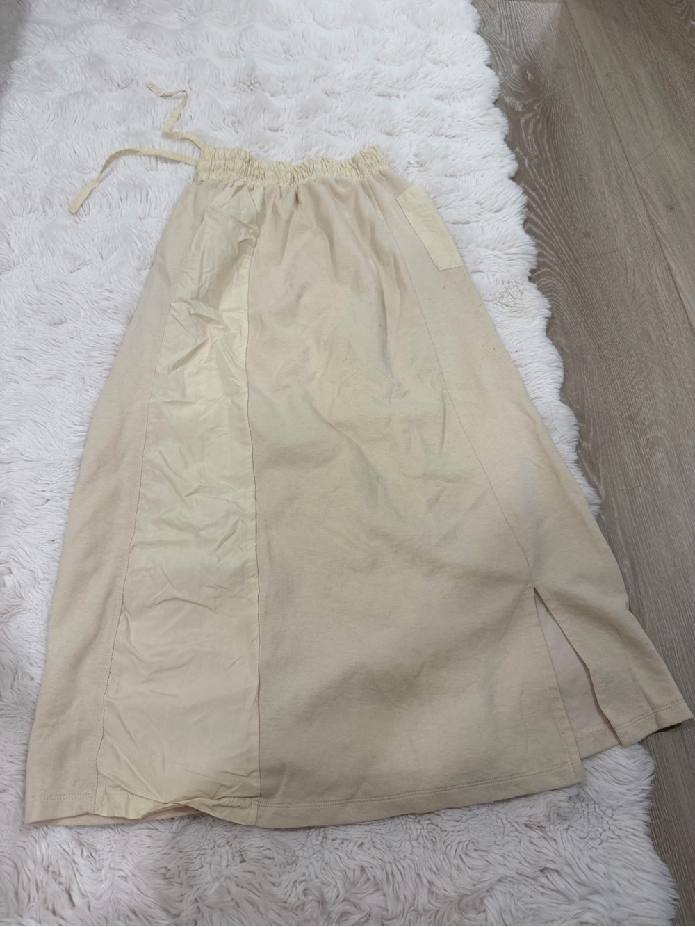 Women's Cream Drawstring Long Skirt